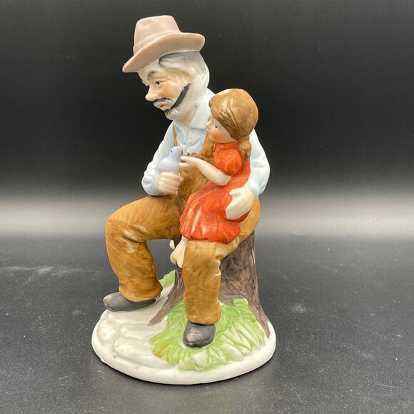 Bisque Porcelain Man and Girl with Small Bird Figurine - Picture 2 of 11